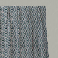 Blue Abstract Linen Pleated Curtain - Unica Blue Stone - Natural base fabric.
