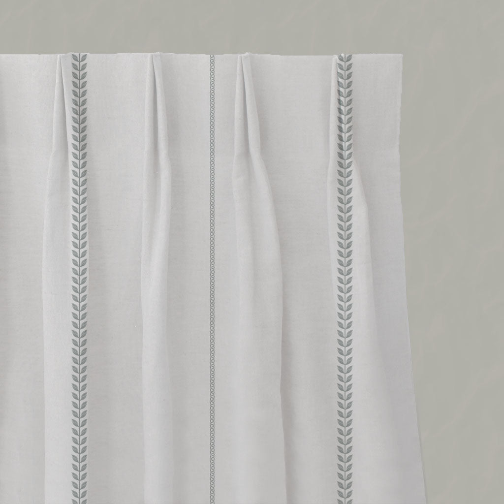 Grey Striped Linen Pleated Curtains - Berit Greige - White base fabric.