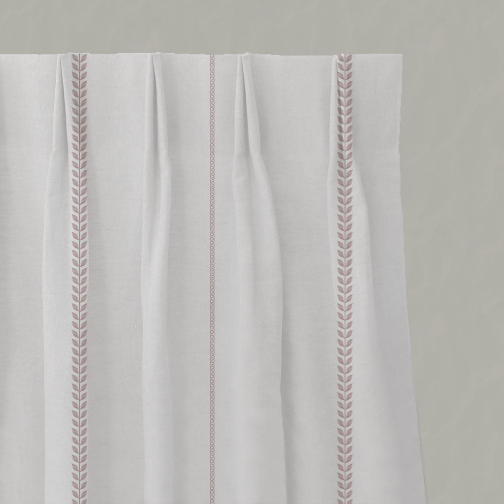 Pink Striped Linen Pleated Curtains - Berit Peony - White base fabric.