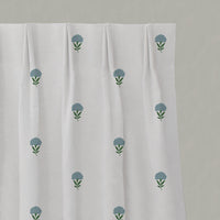 Blue Patterned Linen Pleated Curtains - Cheyenne Blue Grey - White base fabric.