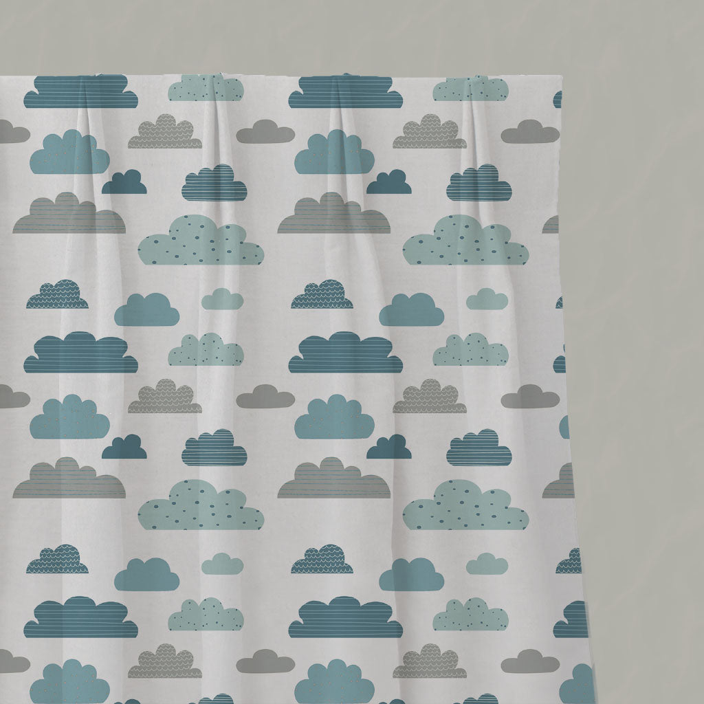 Blue Kids Linen Pleated Curtains - Cloud Dreams Blue - White base fabric.