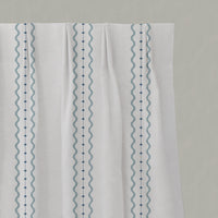 Blue Striped Linen Pleated Curtains - Daphne Blue-WHT - White base fabric.