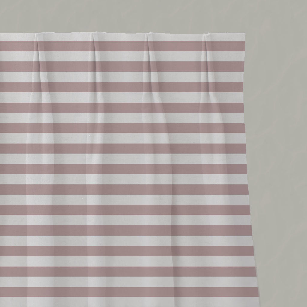 Pink Striped Linen Pleated Curtains - Della Peony-WHT - White base fabric.