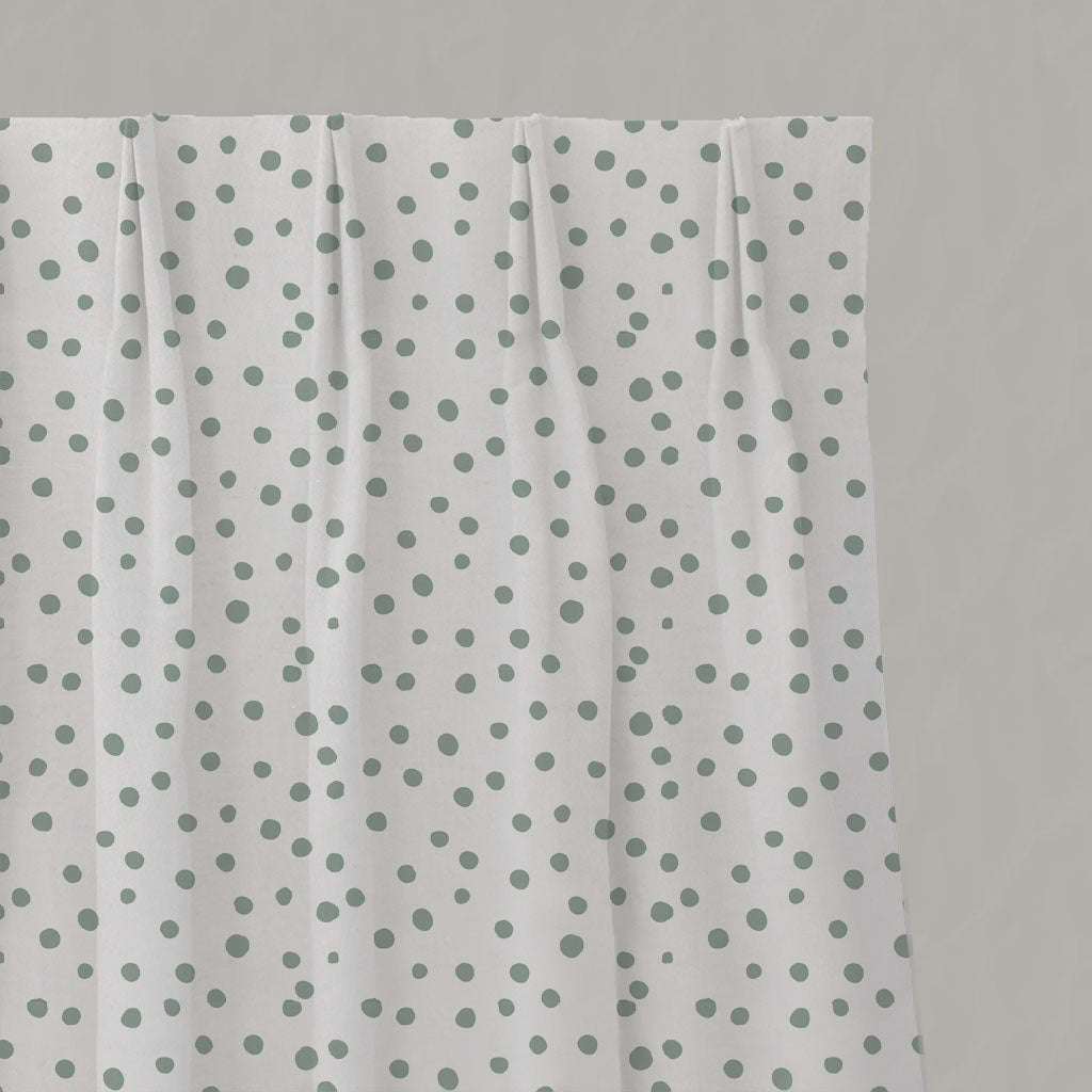 Green Spotted Linen Pleated Curtains - Dottie Meadow-WHT - White base fabric.