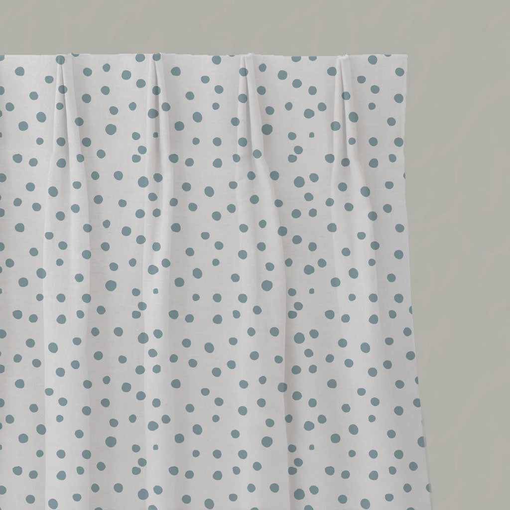 Blue Spotted Linen Pleated Curtains - Dottie Shadow Blue-WHT - White base fabric.