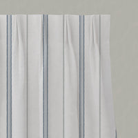 Grey / Blue Striped Linen Pleated Curtains - Elise Ink-WHT - White base fabric.