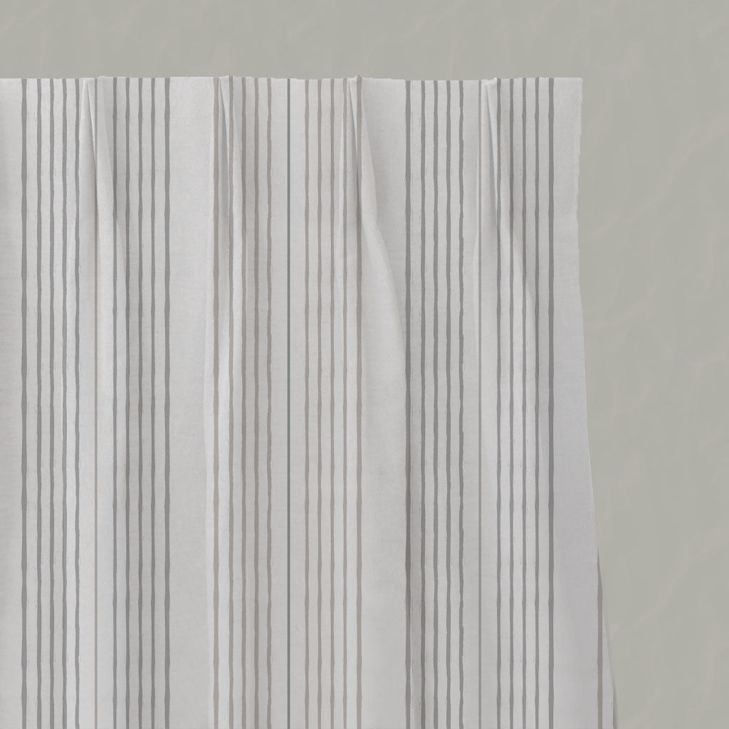 Neutral Striped Linen Pleated Curtains - Else Grey Sand-WHT - White base fabric.