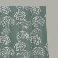 Green Floral Linen Pleated Curtains - Erleen INV Sage - White base fabric.
