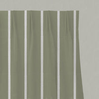 Green Striped Linen Pleated Curtain - Franny Moss-WHT - White base fabric.