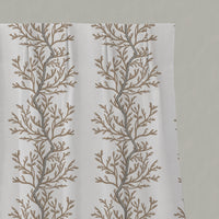 Brown Botanical Linen Pleated Curtains - Galilea Pastel Brown - White base fabric.