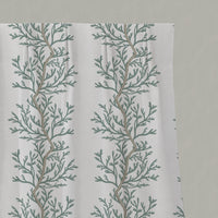 Green Botanical Linen Pleated Curtains - Galilea Sage - White base fabric.