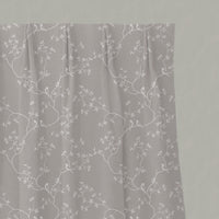 Neutral / Grey Botanical Linen Pleated Curtains - Goldfinch INV Grey Sand - White base fabric.