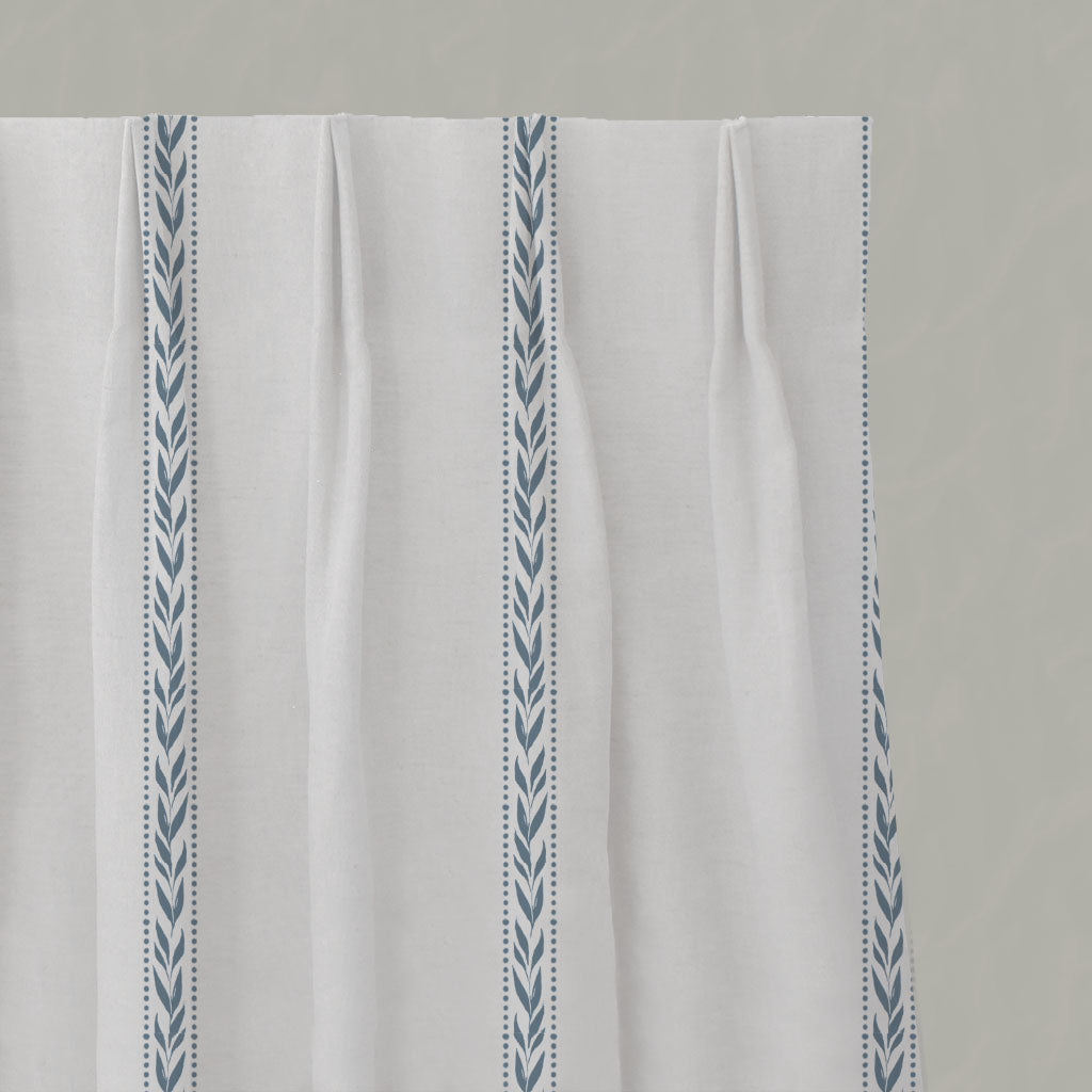 Blue Striped Linen Pleated Curtains - Helena Agate Blue - White base fabric.