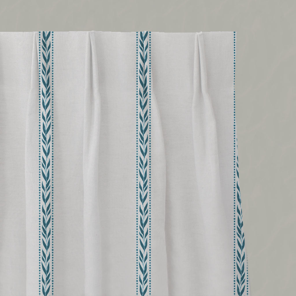 Blue Striped Linen Pleated Curtains - Helena Blue Stone - White base fabric.
