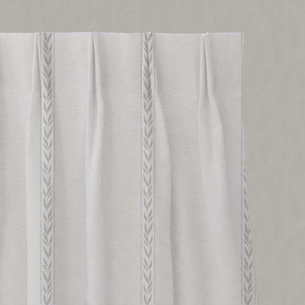 Neutral / Grey Striped Linen Pleated Curtains - Helena Greige Clay - White base fabric.