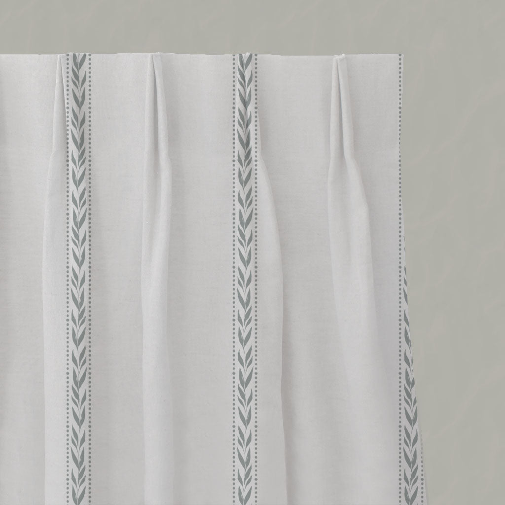 Grey Striped Linen Pleated Curtains - Helena Greige - White base fabric.