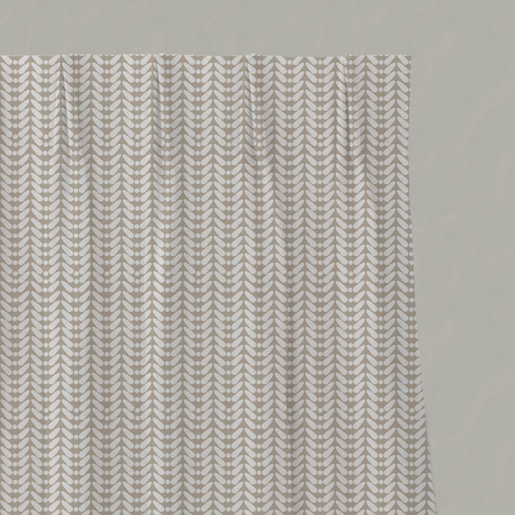Neutral / Brown Patterned Linen Pleated Curtains - Hirlev-INV-WHT Taupe - White base fabric.