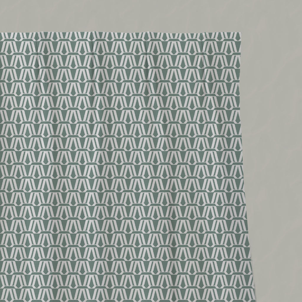 Green Patterned Linen Pleated Curtains - Ilva Sage - White base fabric.