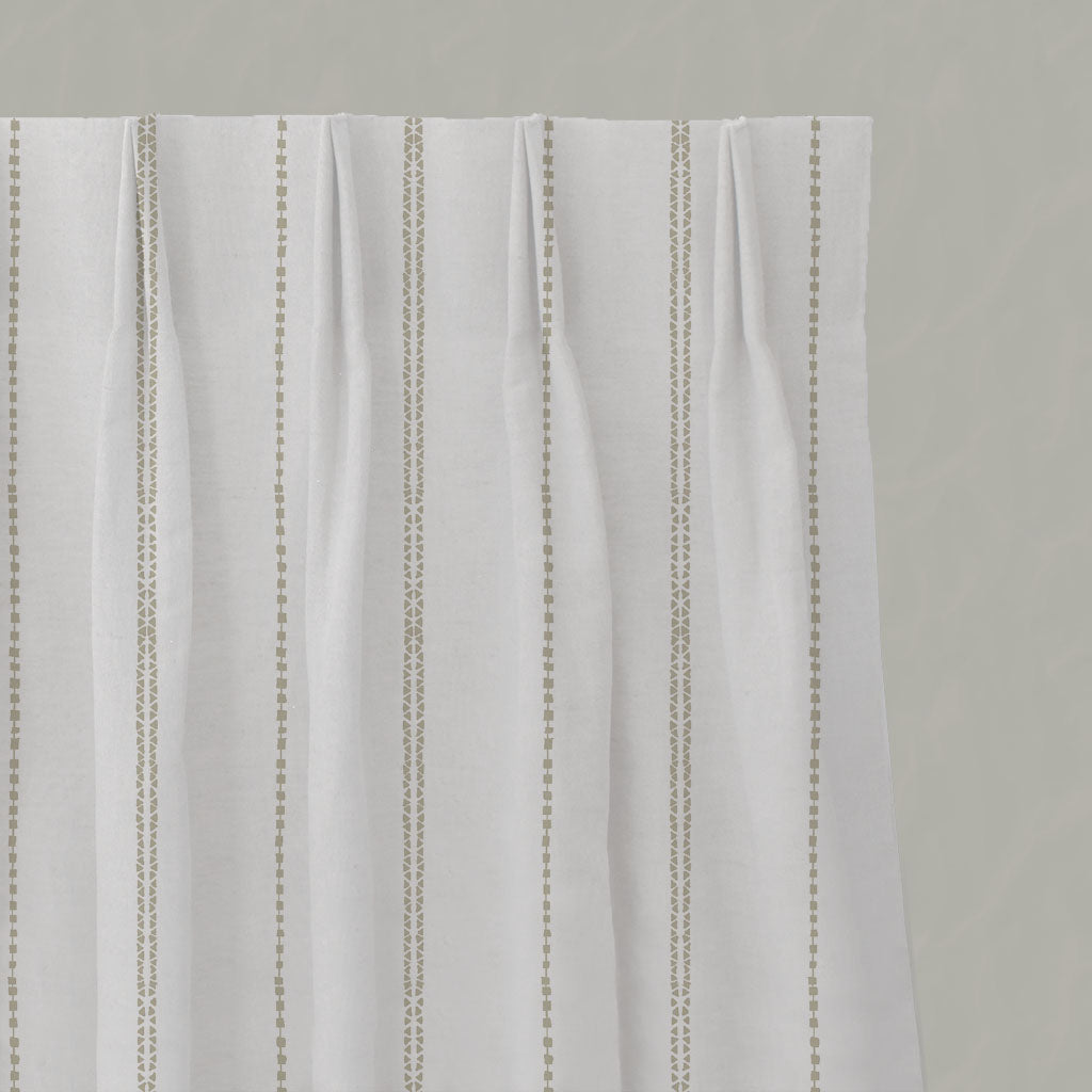 Neutral / Grey Striped Linen Pleated Curtains - Inga Clay - White base fabric.