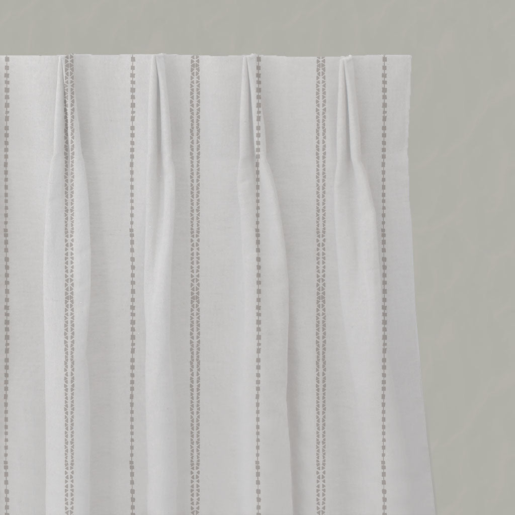 Neutral / Grey Striped Linen Pleated Curtains - Inga Grey Sand - White base fabric.