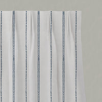 Blue Striped Linen Pleated Curtains - Inga Ink - White base fabric.