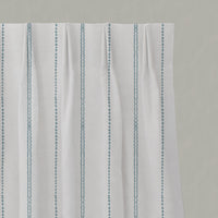 Blue Striped Linen Pleated Curtains - Inga Shadow Blue - White base fabric.