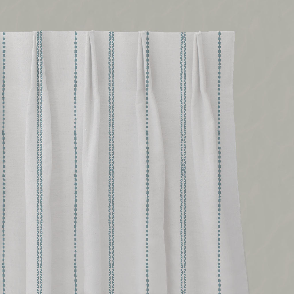Blue Striped Linen Pleated Curtains - Inga Shadow Blue - White base fabric.