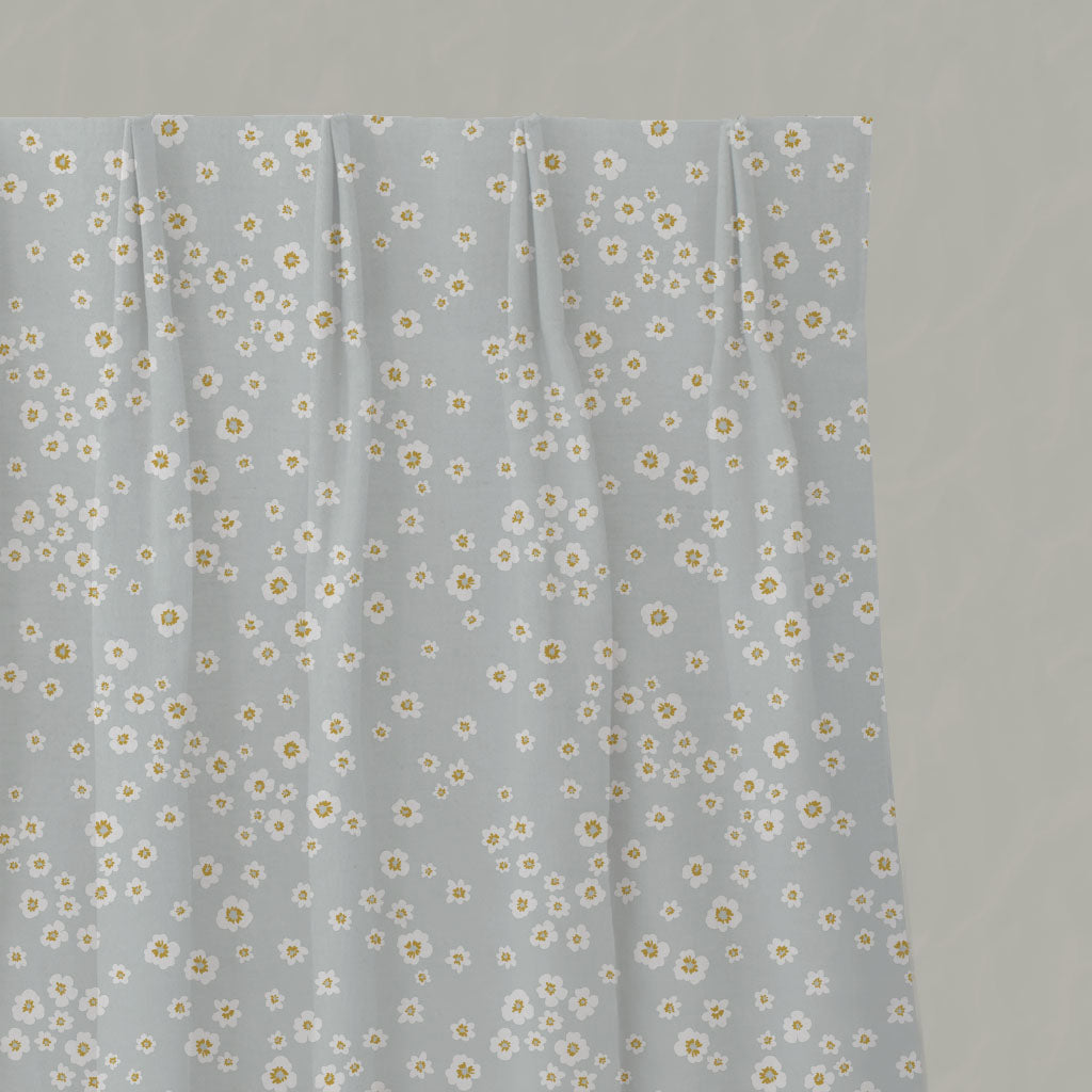 Yellow Floral Linen Pleated Curtains - Janika Dijon - White base fabric.