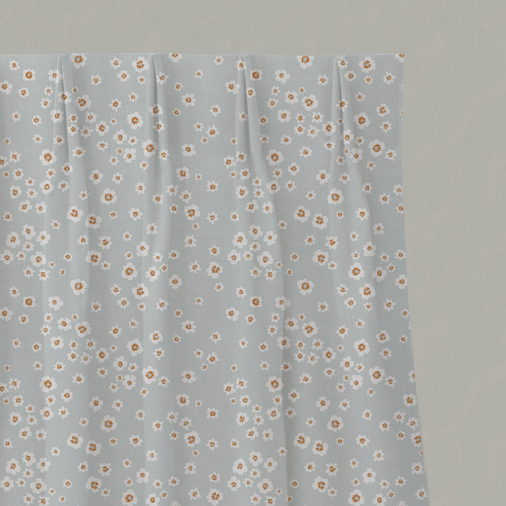 Orange Floral Linen Pleated Curtains - Janika Tangerine - White base fabric.