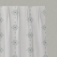 Green Patterned Linen Pleated Curtains - Kaisley Sage-WHT - White base fabric.