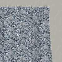 Blue Floral Linen Pleated Curtains - Katarina Ink - White base fabric.