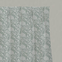 Green Floral Linen Pleated Curtains - Katarina Meadow - White base fabric.