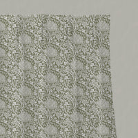 Green Floral Linen Pleated Curtains - Katarina Moss - White base fabric.