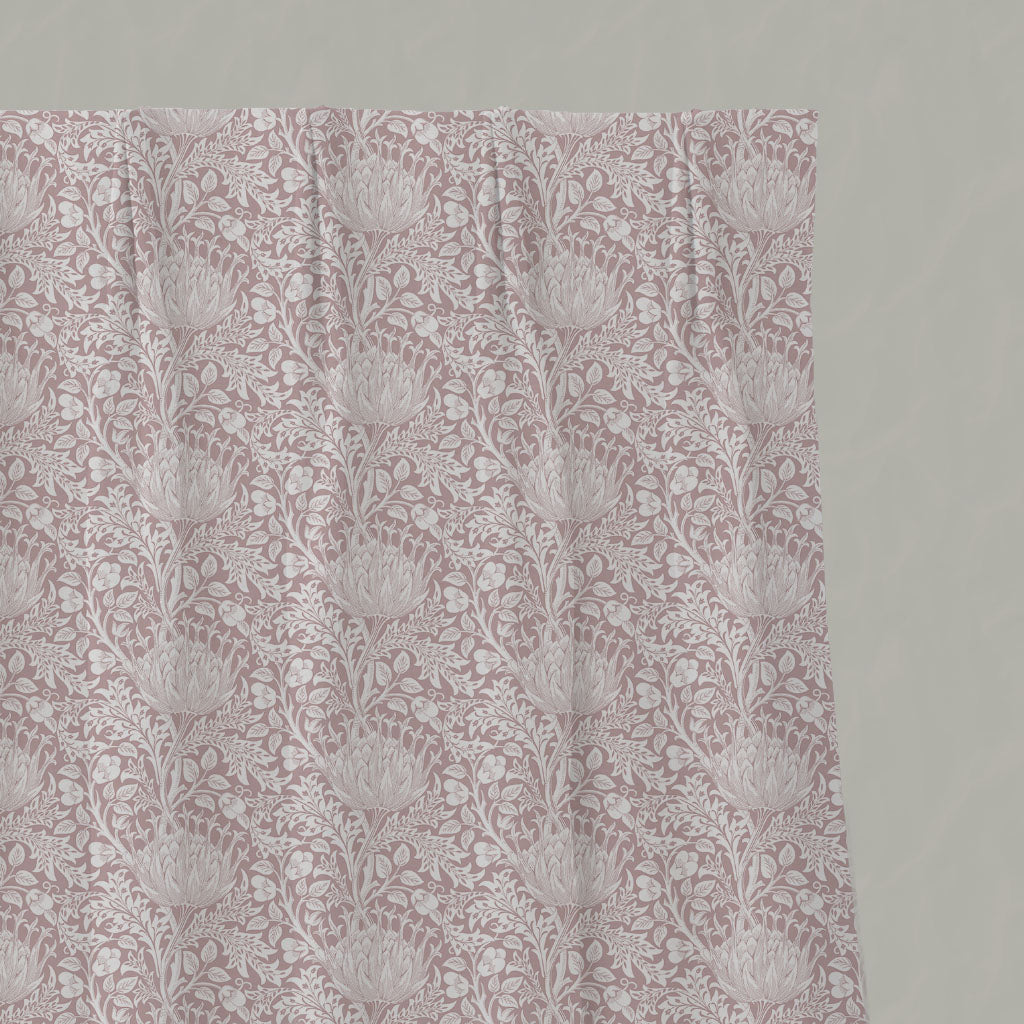 Pink Floral Linen Pleated Curtains - Katarina Peony - White base fabric.