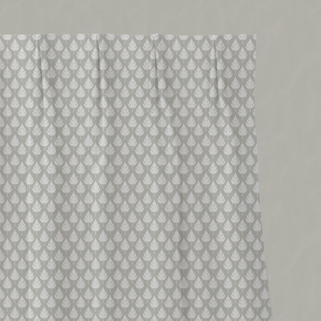 Neutral / Grey Botanical Linen Pleated Curtains - Kira Greige Clay - White base fabric.