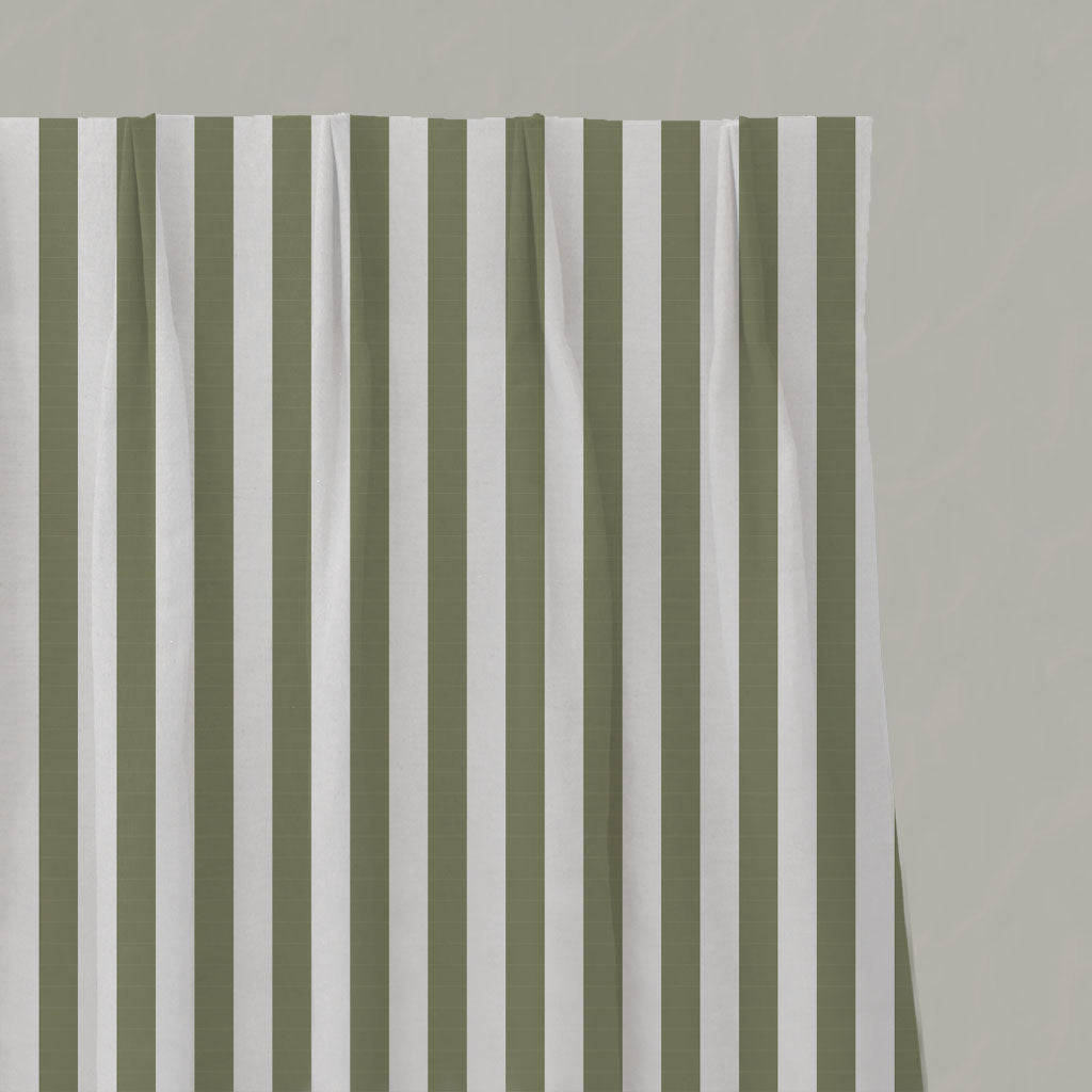 Green Striped Linen Pleated Curtains - Liliana Moss-WHT - White base fabric.