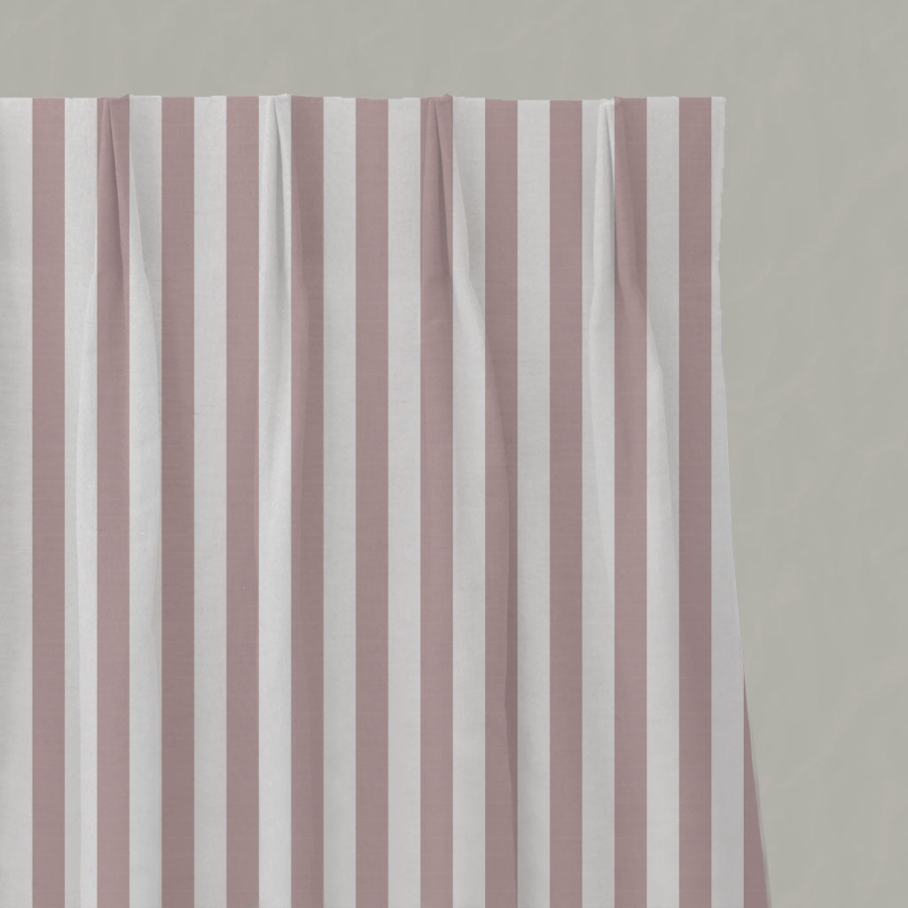 Pink Striped Linen Pleated Curtains - Liliana Peony-WHT - White base fabric.
