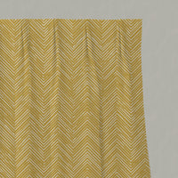 Yellow Patterned Linen Pleated Curtains - Lulu Dijon - White base fabric.