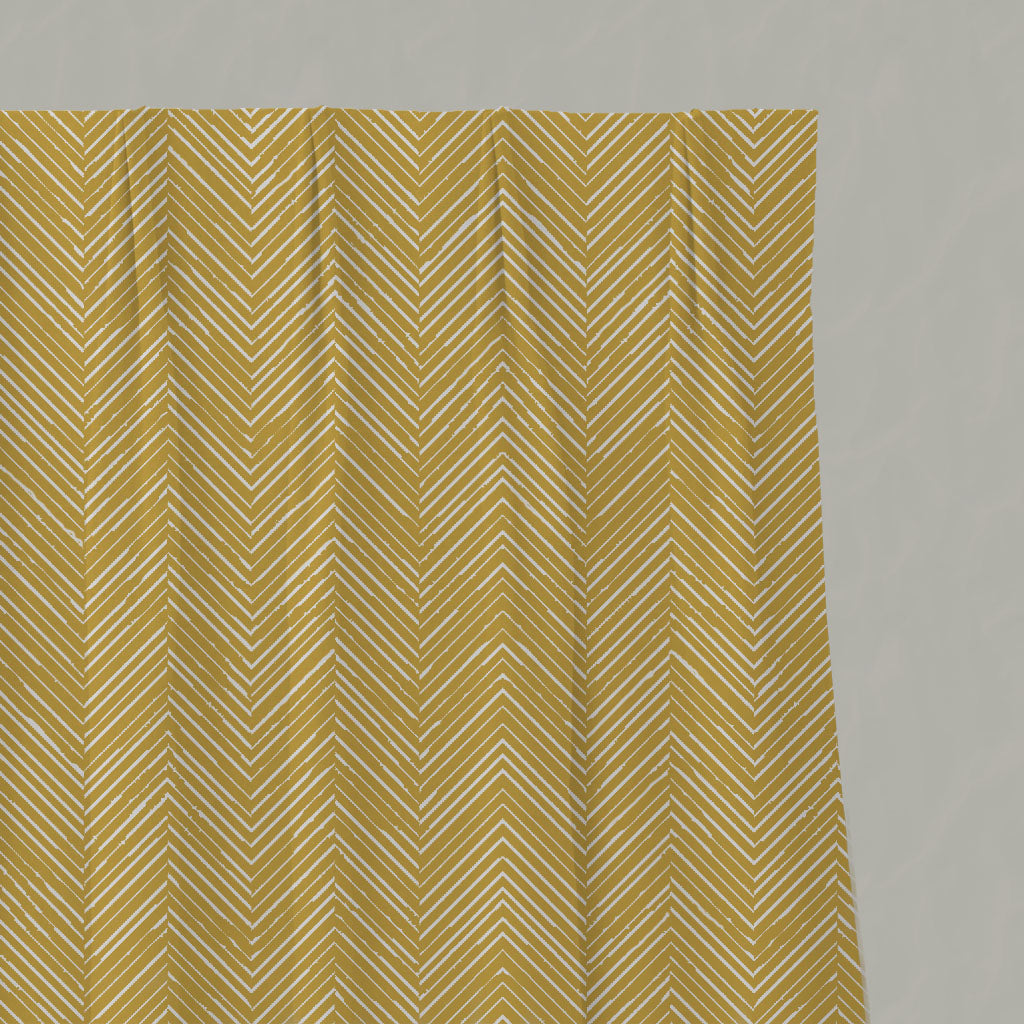 Yellow Patterned Linen Pleated Curtains - Lulu Dijon - White base fabric.