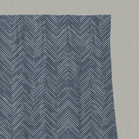 Blue Patterned Linen Pleated Curtains - Lulu Ink - White base fabric.