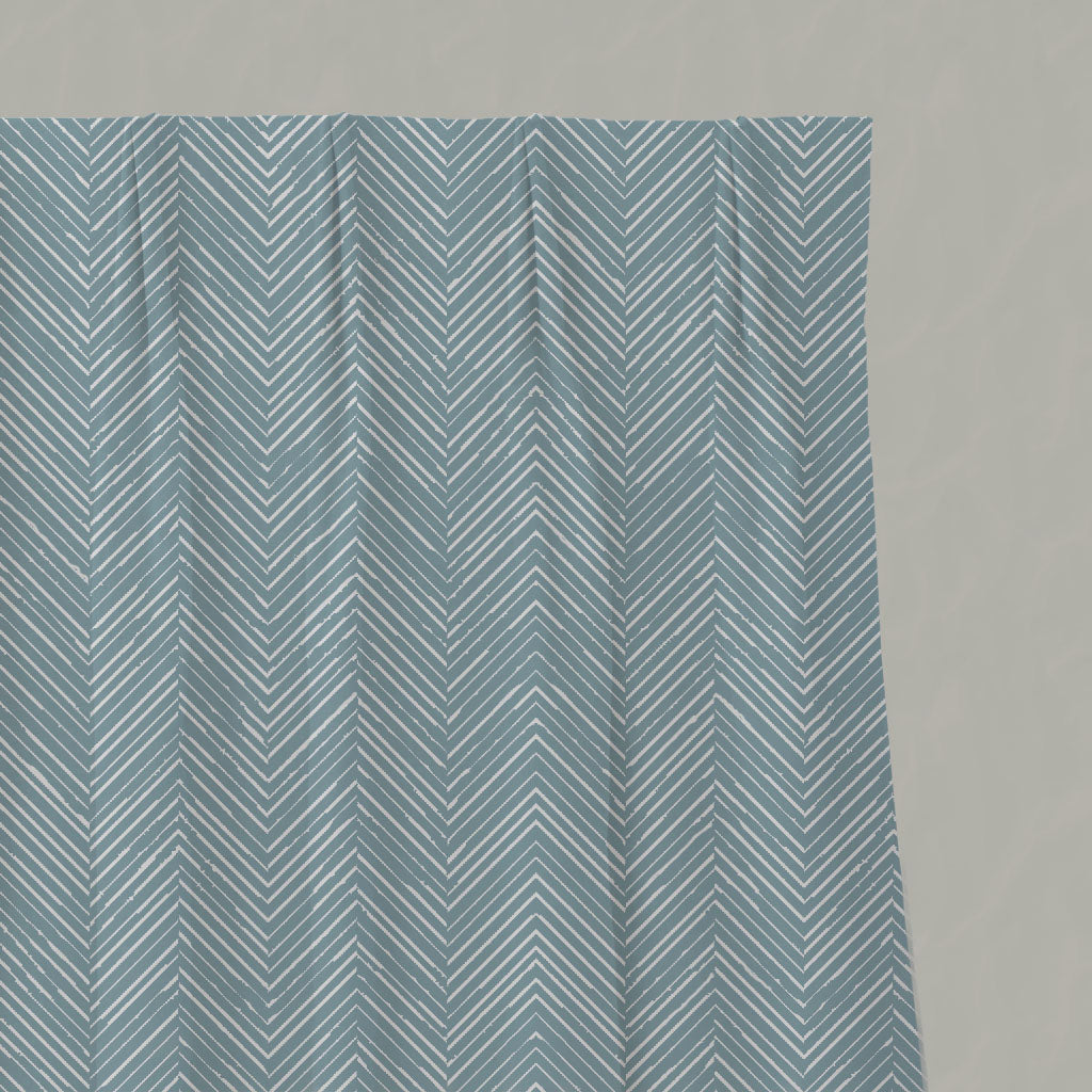 Blue Patterned Linen Pleated Curtains - Lulu Shadow Blue - White base fabric.