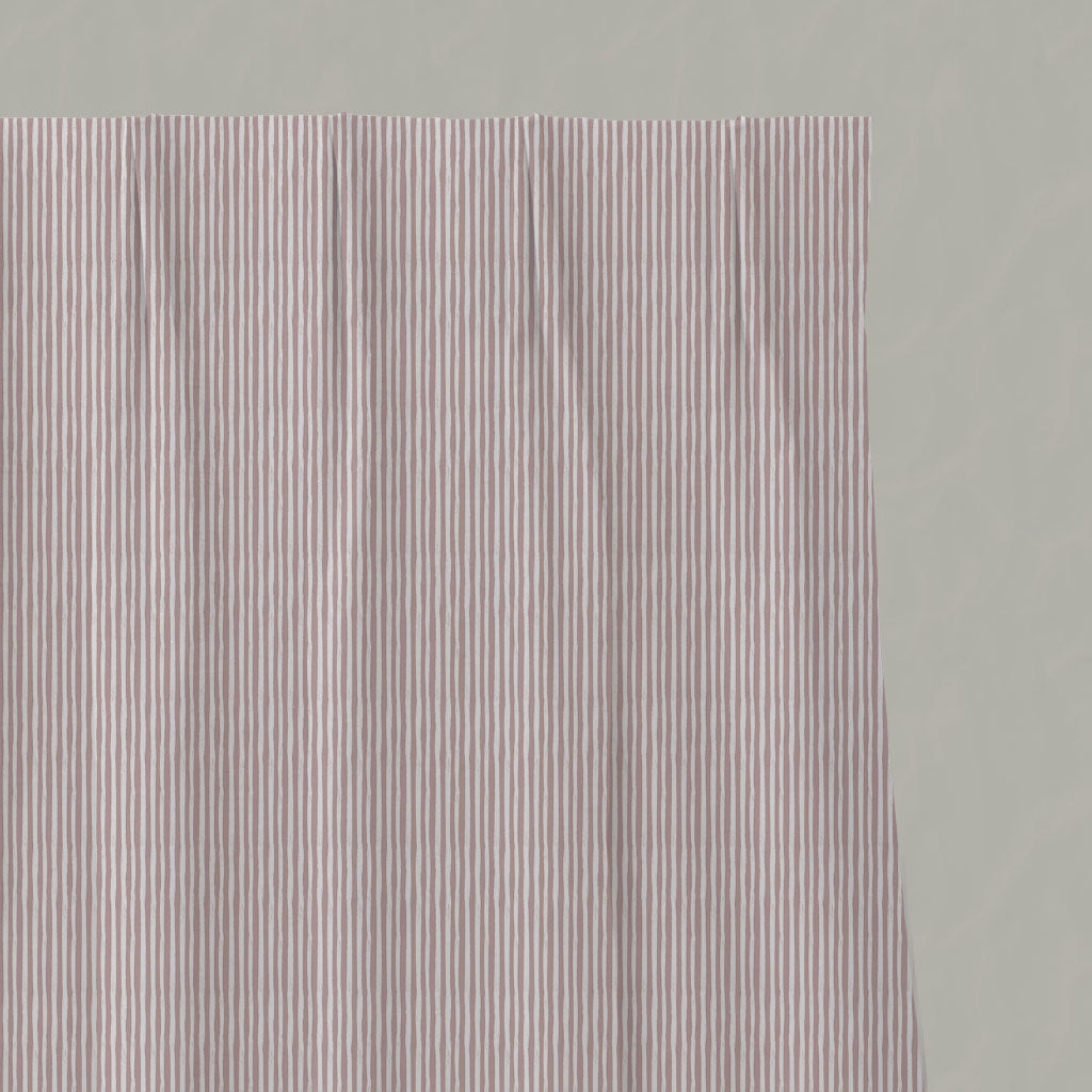 Pink Striped Linen Pleated Curtains - Maisa Peony - White base fabric.