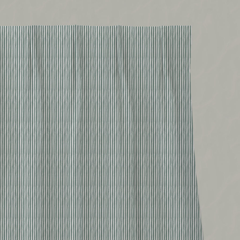 Green Striped Linen Pleated Curtains - Maisa Sage - White base fabric.