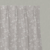 Neutral / Grey Floral Linen Pleated Curtains - Merisa Grey Sand - White base fabric.