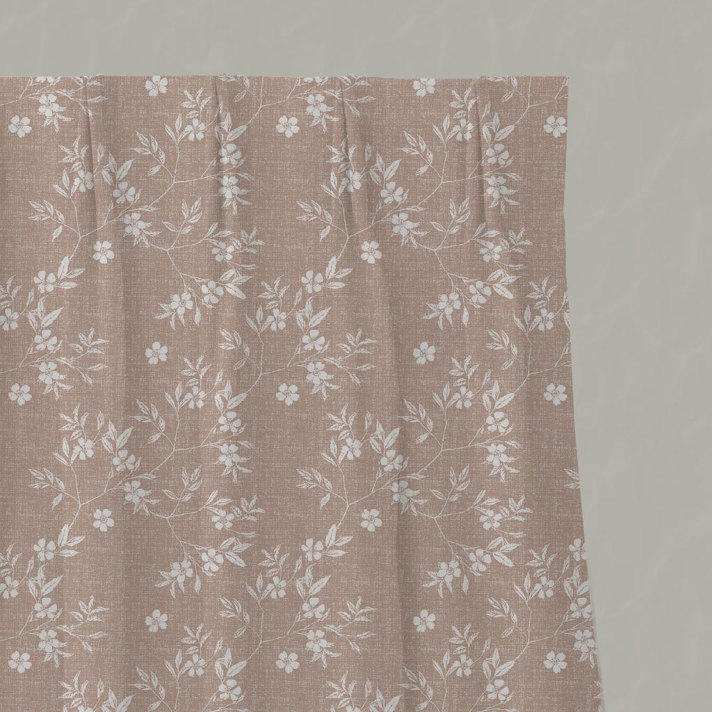 Pink Floral Linen Pleated Curtains - Merisa New Blush - White base fabric.