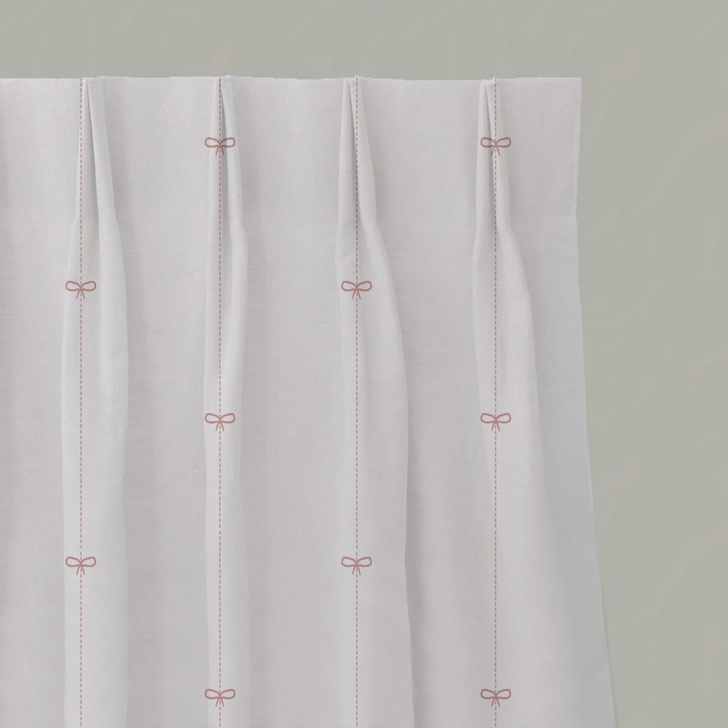 Pink Striped Linen Pleated Curtain - Mimmi Dusty Pink-WHT - White base fabric.