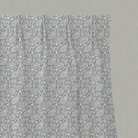 Grey Patterned Linen Pleated Curtains - Nora Greige-WHT - White base fabric.