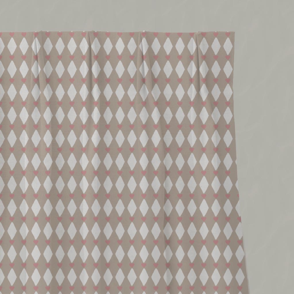 Pink Abstract Linen Pleated Curtain - Ronelle Peony-WHT - White base fabric.
