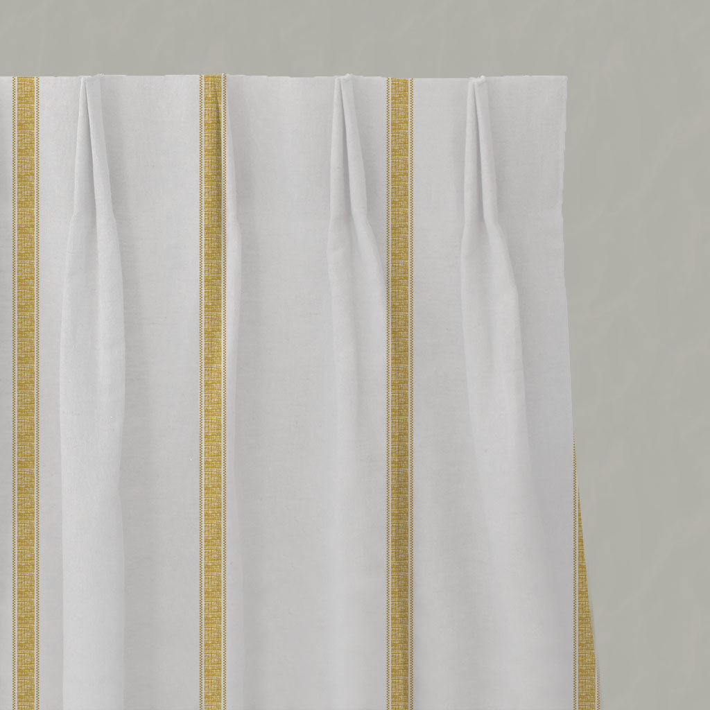 Yellow Striped Linen Pleated Curtains - Rune Gold Amber - White base fabric.