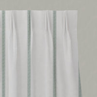 Green Striped Linen Pleated Curtains - Rune Meadow - White base fabric.